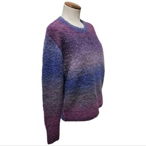 Karen Kane Boucle Knit Ombre Stripe Crew Neck Relaxed Fit Sweater S Plum